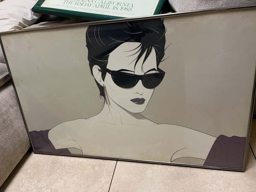 Vintage 1980s Minimalist Woman in Sunglasses Framed Wall Art Print